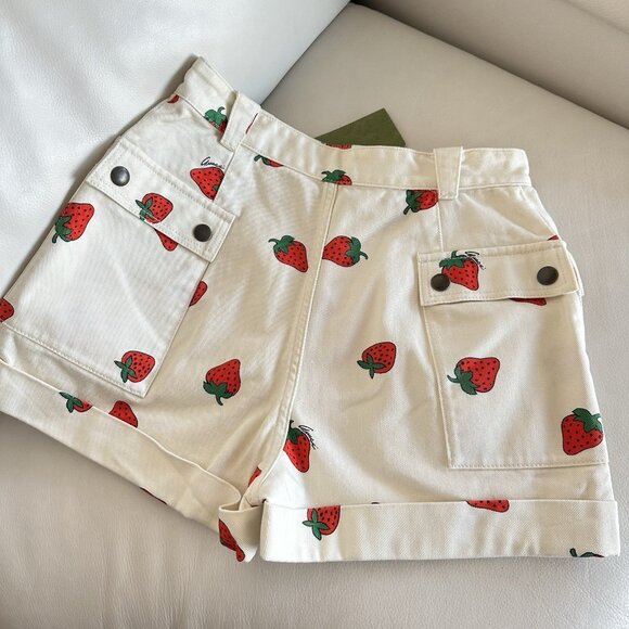 NWT GUCCI Shorts Cotton Twill Strawberry Sz 27 100% Authentic Women’s - Picture 9 of 13